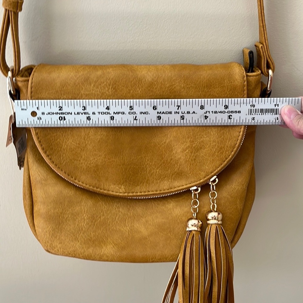 Alyssa vegan leather flap over crossbody handbag purse with tassels. NWT - Picture 15 of 16